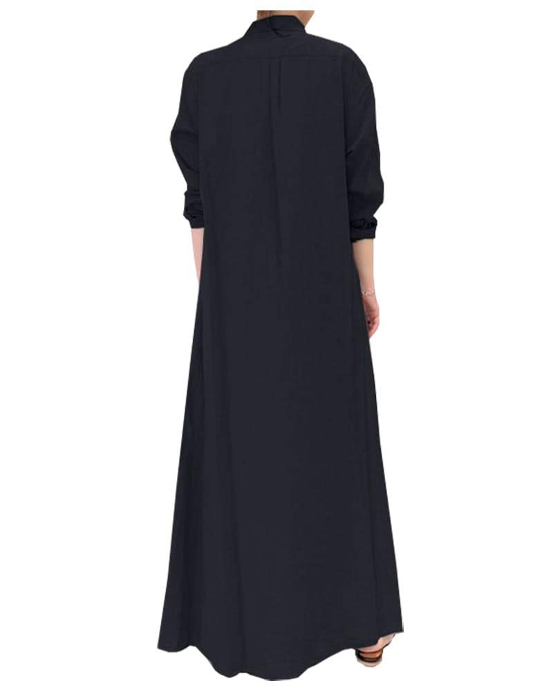 Ladyful Women's Button Down Cotton Linen Shirt Dress Long Sleeve Maxi Shirtdress Beach Summer Dress Pockets White - Image 2